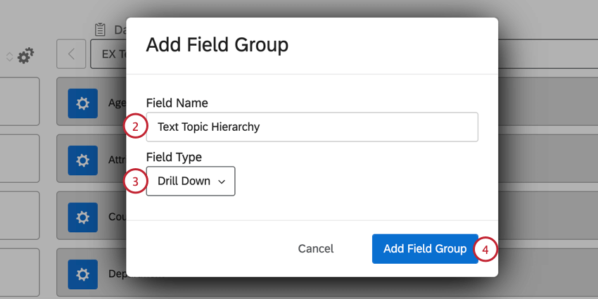 choosing to create a drill down field and giving it a name