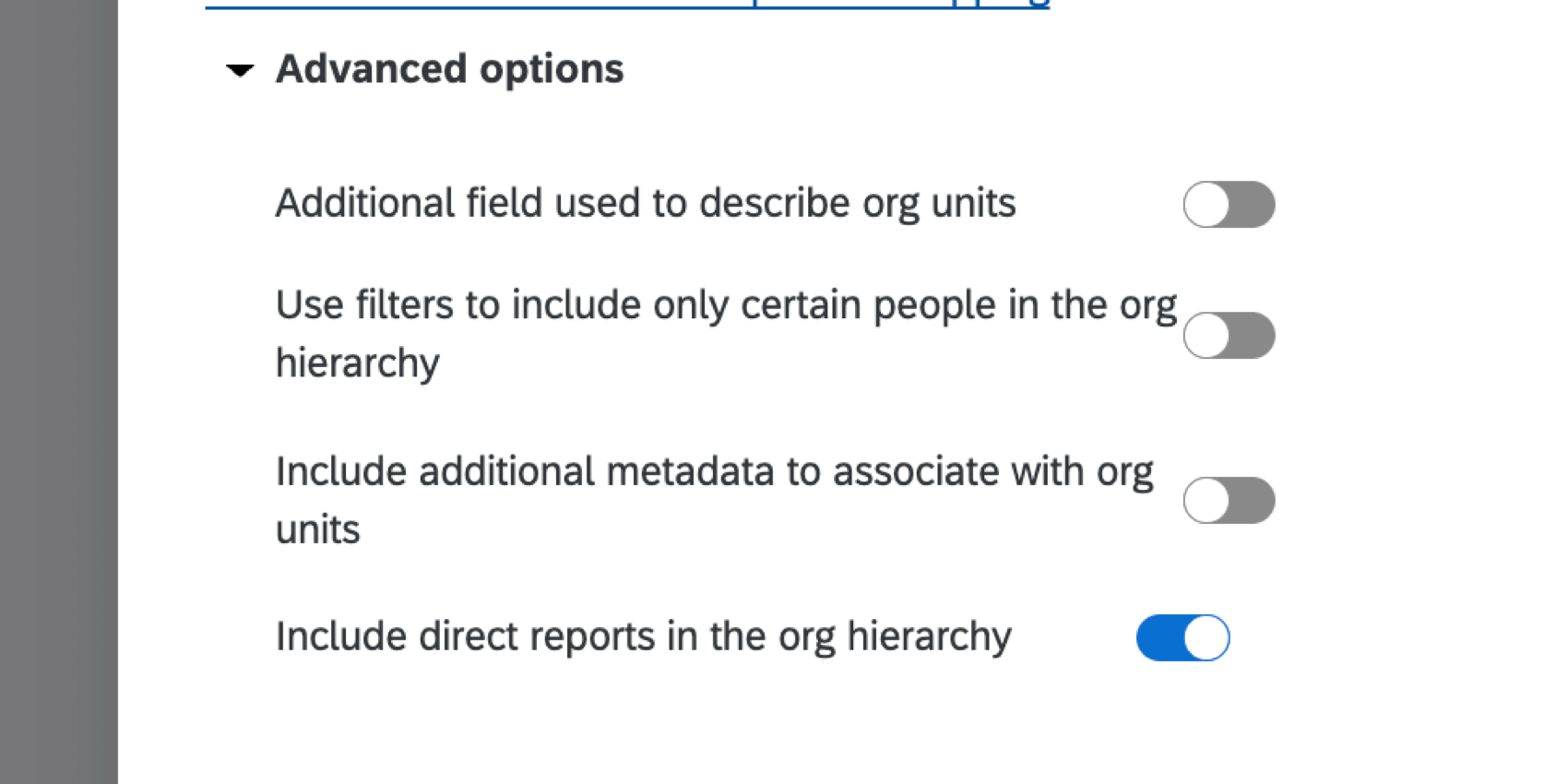 the advanced options for a parent child hierarchy