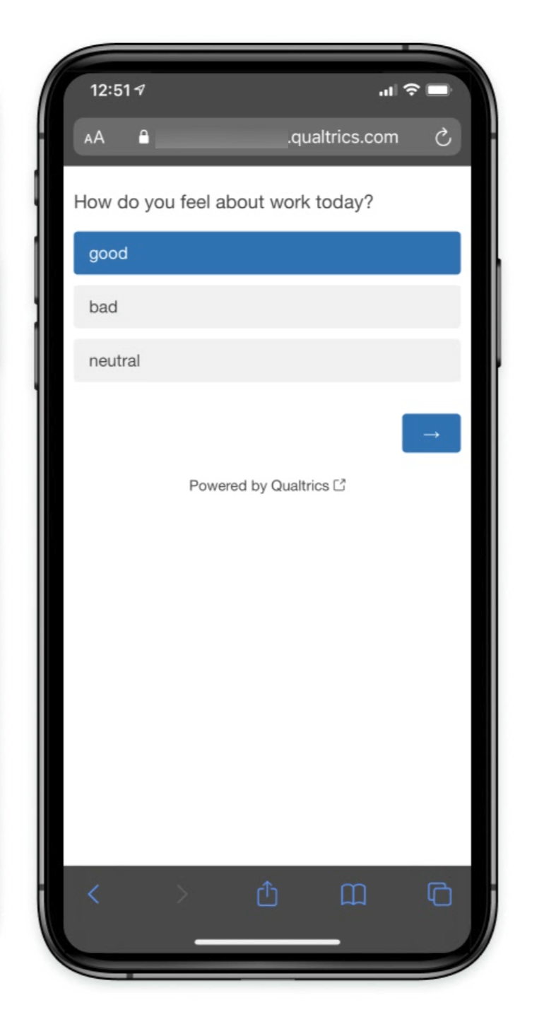 une enquête Qualtrics chargée dans le navigateur dun appareil mobile