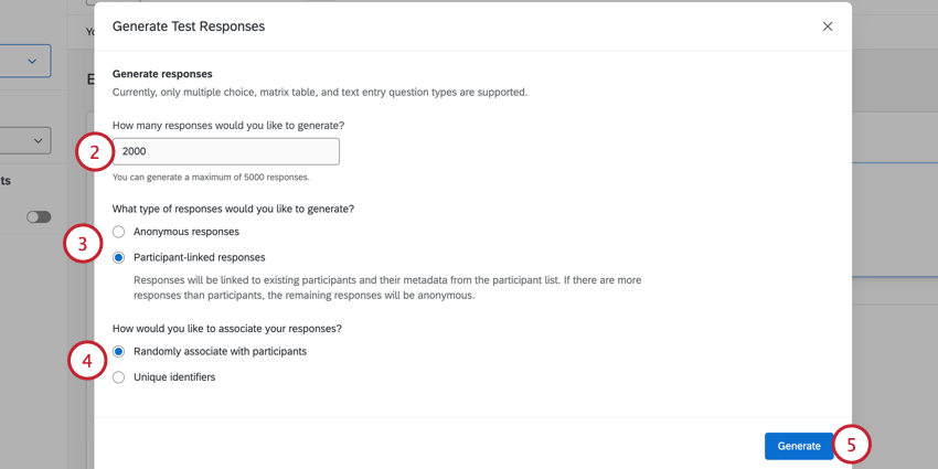 choosing the number of responses and if they should be associated with participants