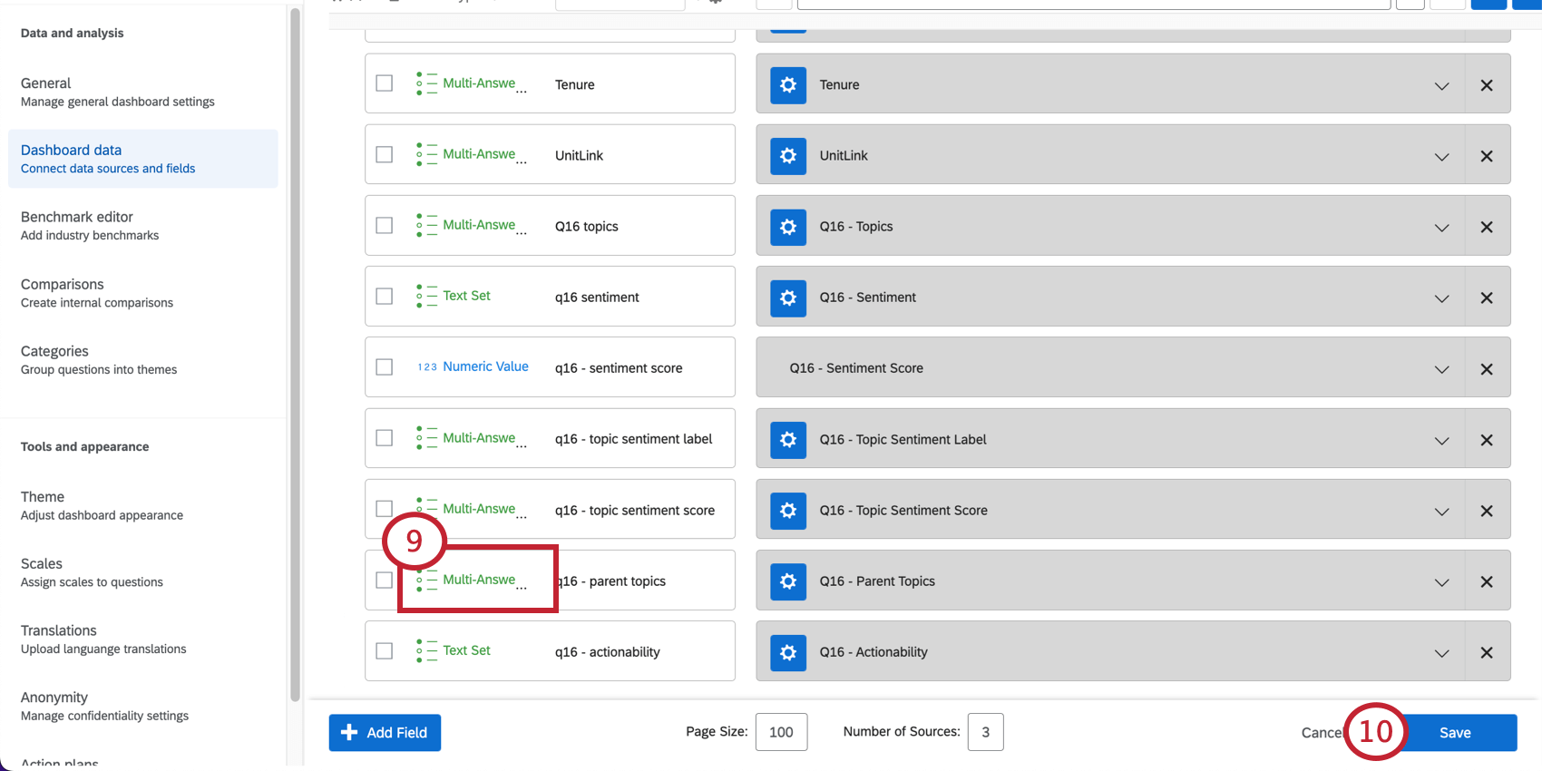 Modification du type de champ et enregistrement des modifications