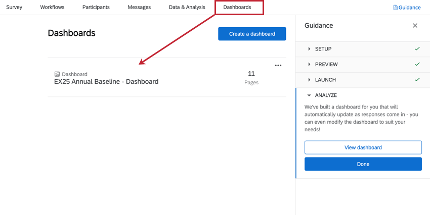 navegar até a guia dashboards no programa