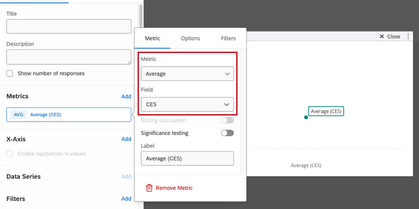 Facendo clic sul conteggio verde si apre il menu a sinistra in cui è possibile configurare la media