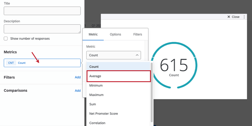 Facendo clic sul conteggio si aprono i menu a sinistra in cui è possibile configurare la media