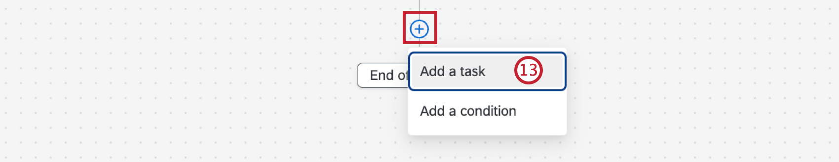 Showing how clicking the plus sign after a condition gives the option for "task"