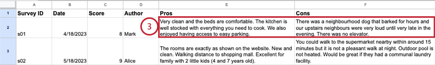 Il verbatim è la parte del feedback dei clienti che contiene note, commenti o risposte a domande aperte. In questo esempio sono presenti due campi verbatim.