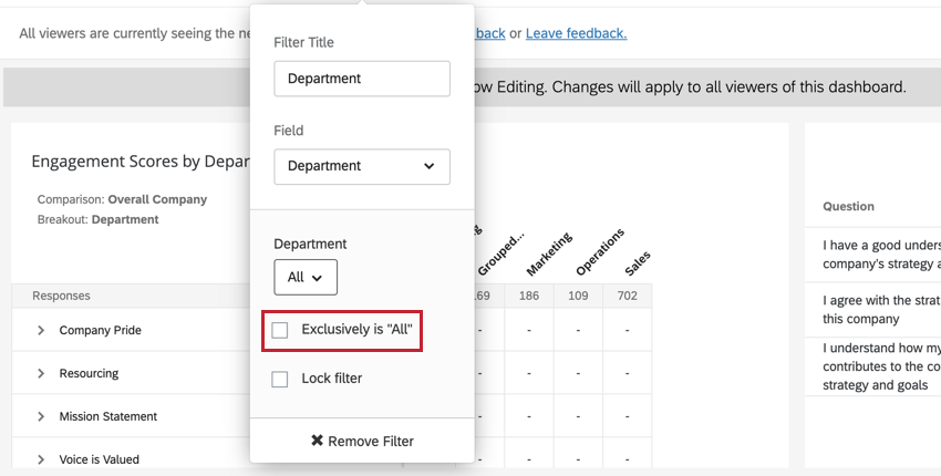 die Option exklusiv ist alle in einem Filter