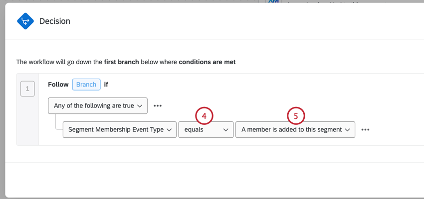 choosing the operator and value for the condition