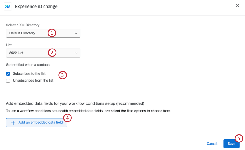 configuração de um evento de alteração de experience id