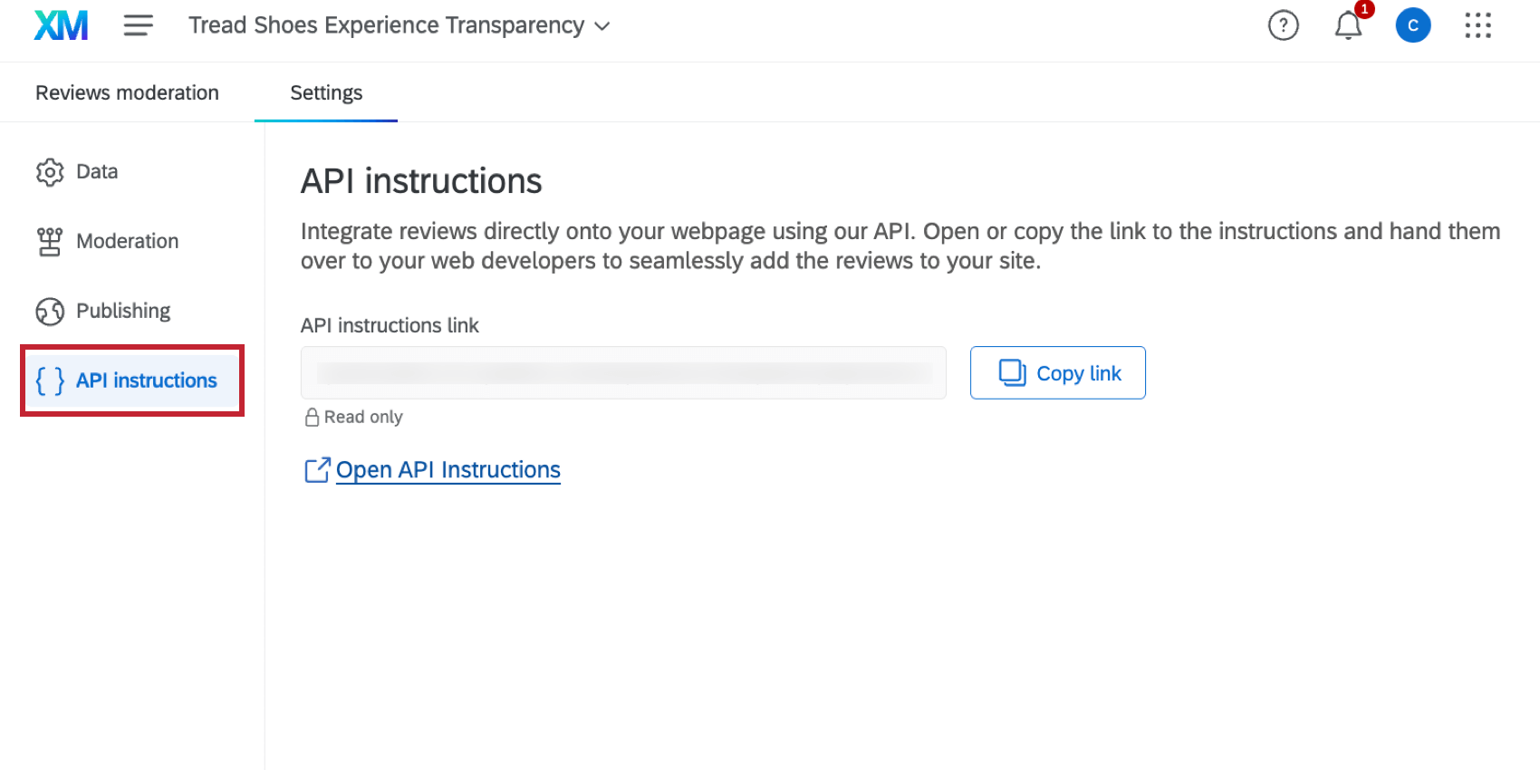 The API Instructions section of the project