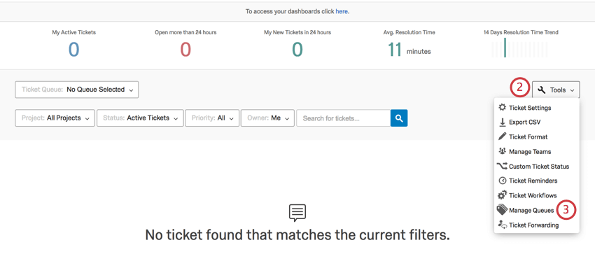 Using tools to open queues in the follow up page
