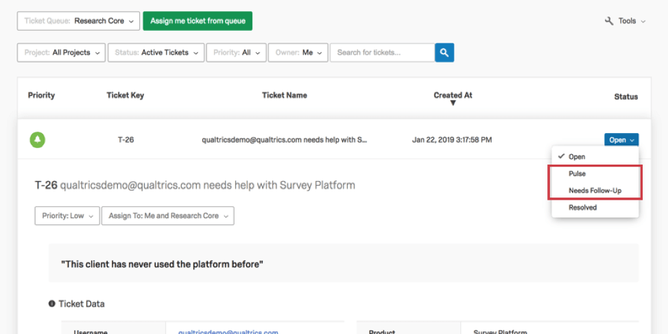 Estados personalizados en un ticket