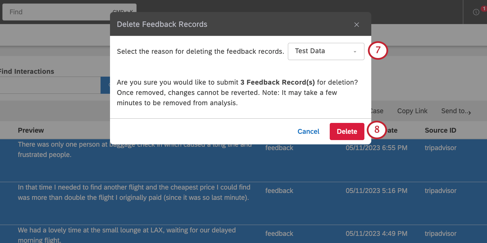 new window where you confirm deletion