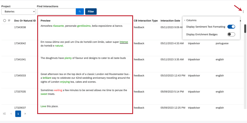 displaying sentiment formatting