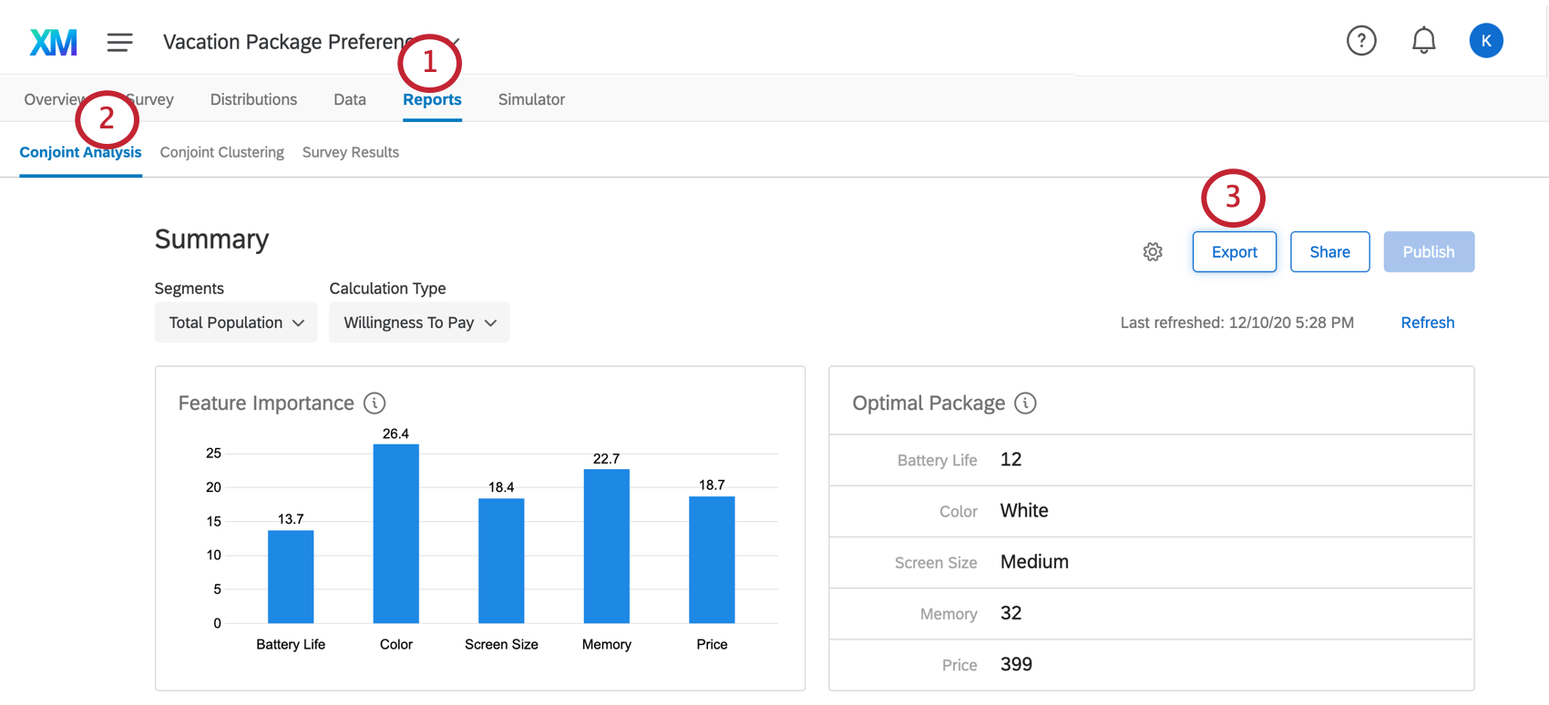 Exporting in the Conjoint Analysis section