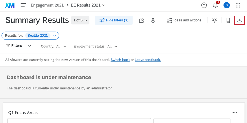 the export dashboard button