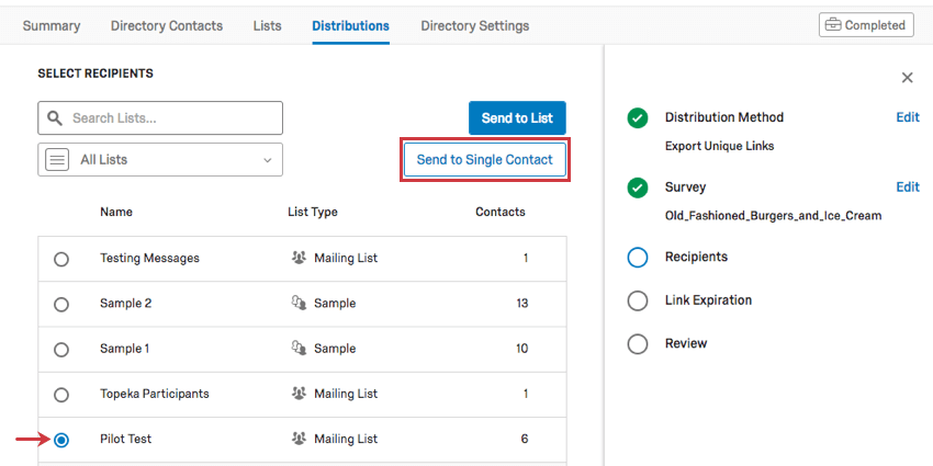 Send to a single contact button in white