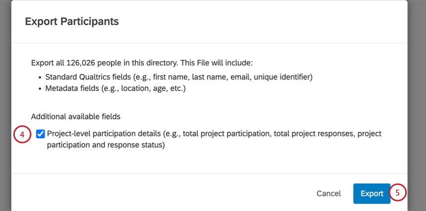 Eligiendo incluir campos adicionales y haciendo clic en exportar