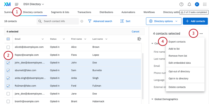 selecting directory contacts and NOT selecting directory options