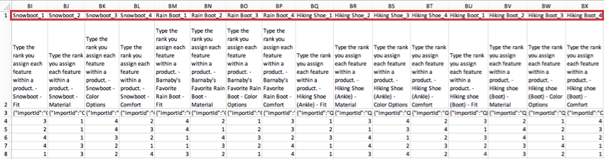The header row is highlighted to show that the columns are now named for the export tags in the previous picture, just with an underscore and a number afterwards