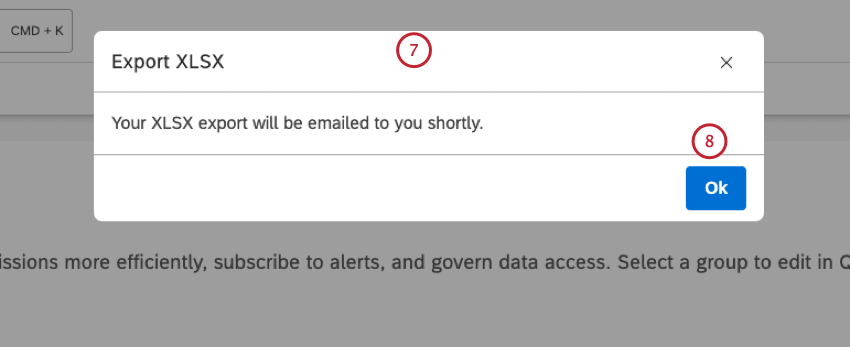 Un message saffiche pour confirmer que le rapport XLSX vous sera envoyé par courrier électronique. Cliquez sur Ok.