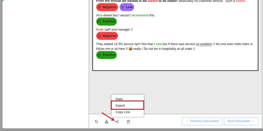 Export button at the bottom of the document