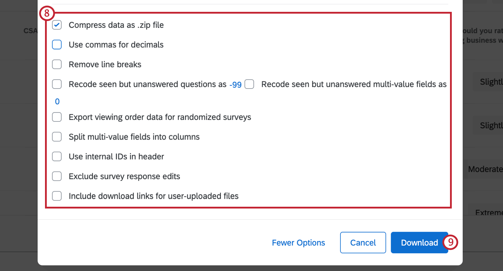 Lista de opções expandidas abrangidas no link. Botão de download no canto inferior direito