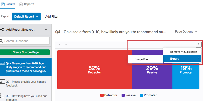 3 pontos no canto superior direito de cada visualização revelam uma opção Exportar e depois Arquivo Imagem