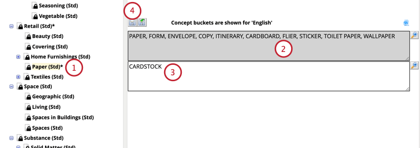 selecting an existing node and adding terms to it
