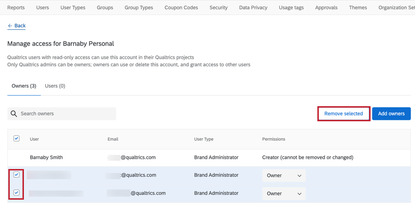 removing selected credentials from an extension