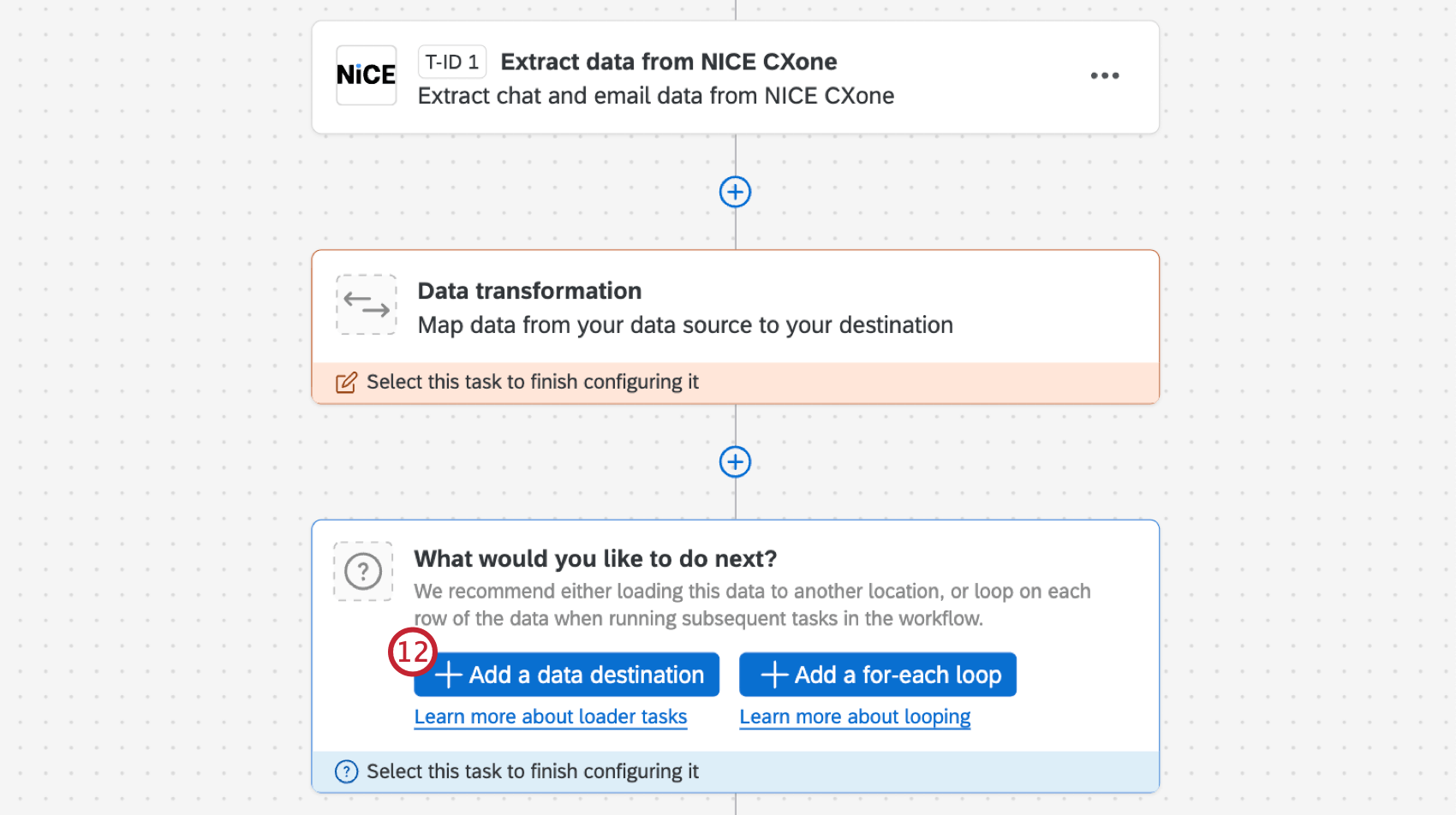 taste, um ein Datenziel innerhalb des Workflows hinzuzufügen