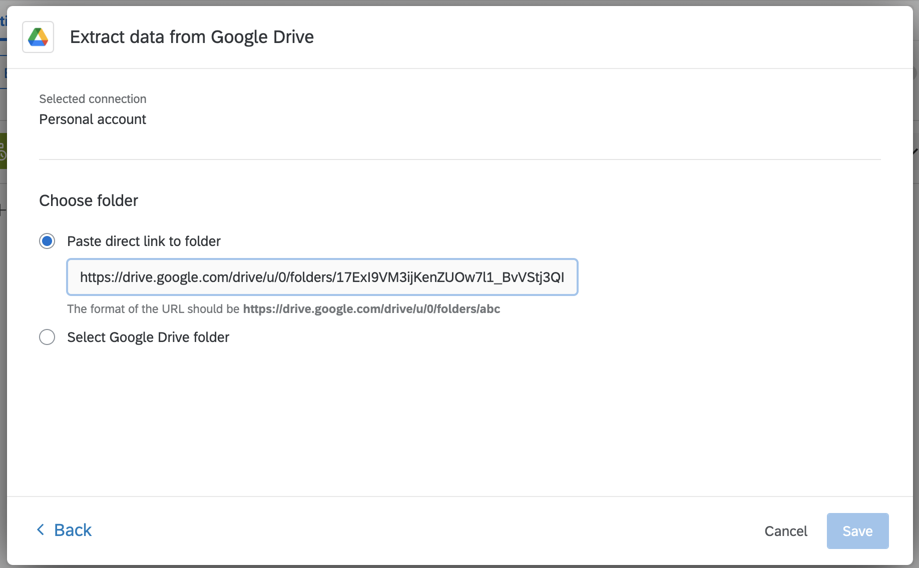coller un lien direct vers un dossier google