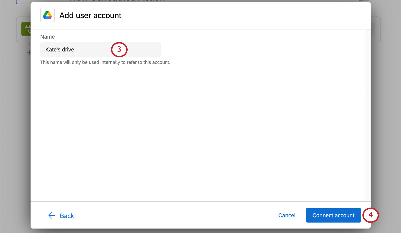 giving the account a name and clicking connect account