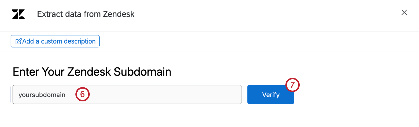 a form field to enter a subdomain within the task, and a "verify" button to the right