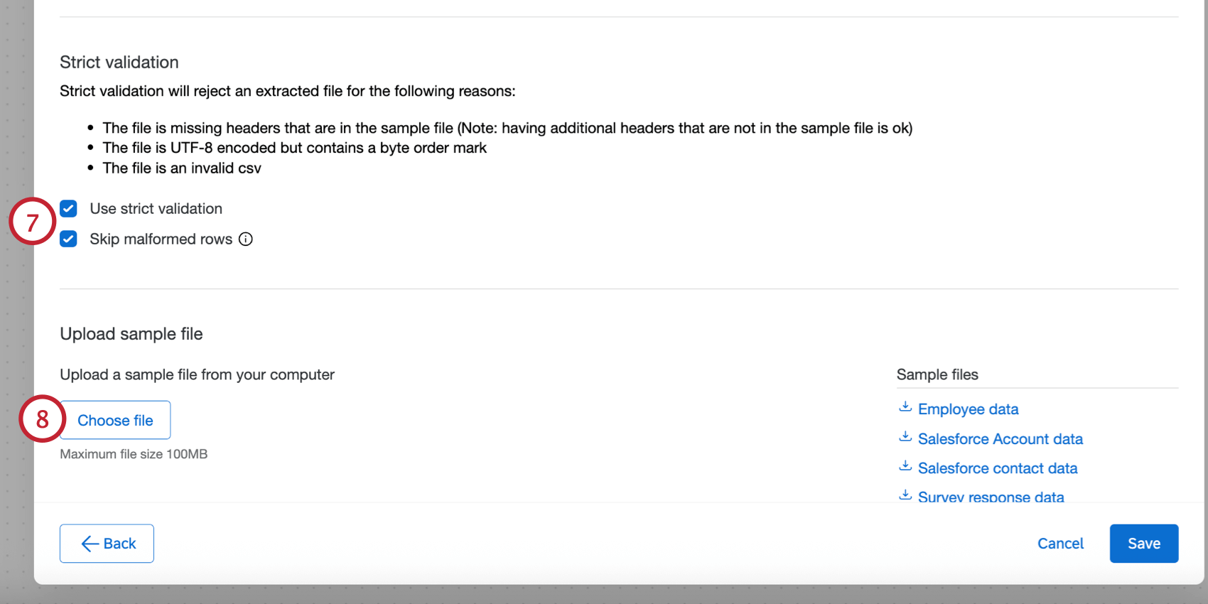 厳密な検証の有効化とサンプルファイルのアップロード