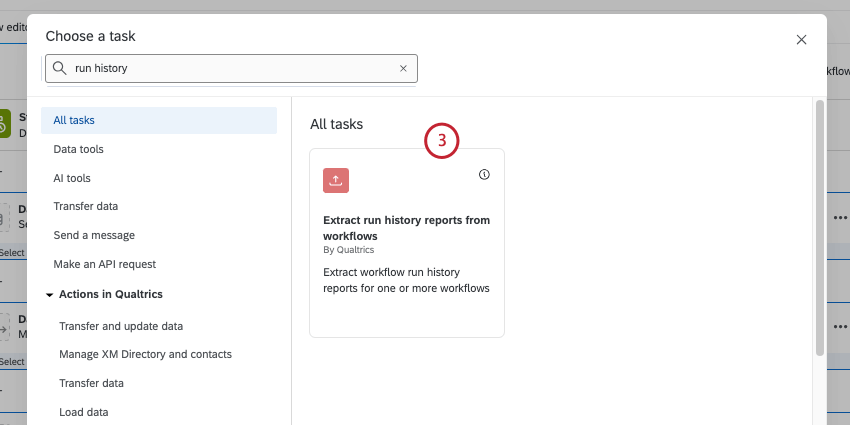 choosing the extract run history task
