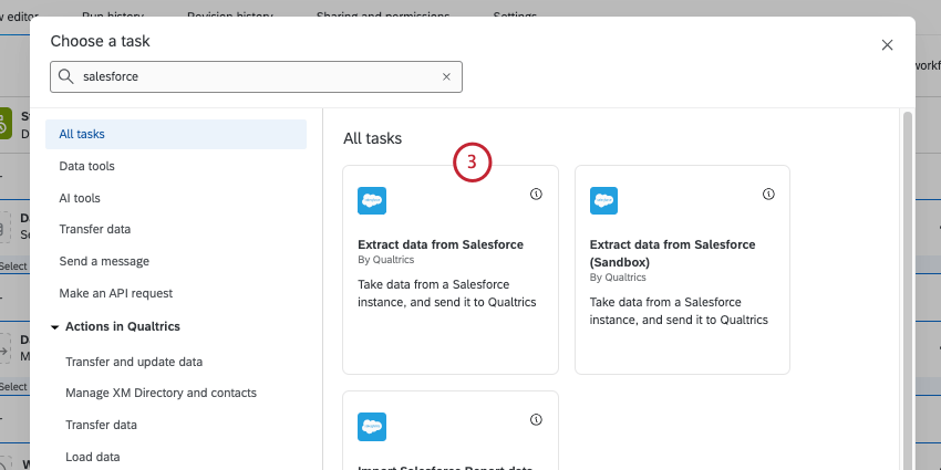 selezione dellattività di estrazione dei dati da salesforce
