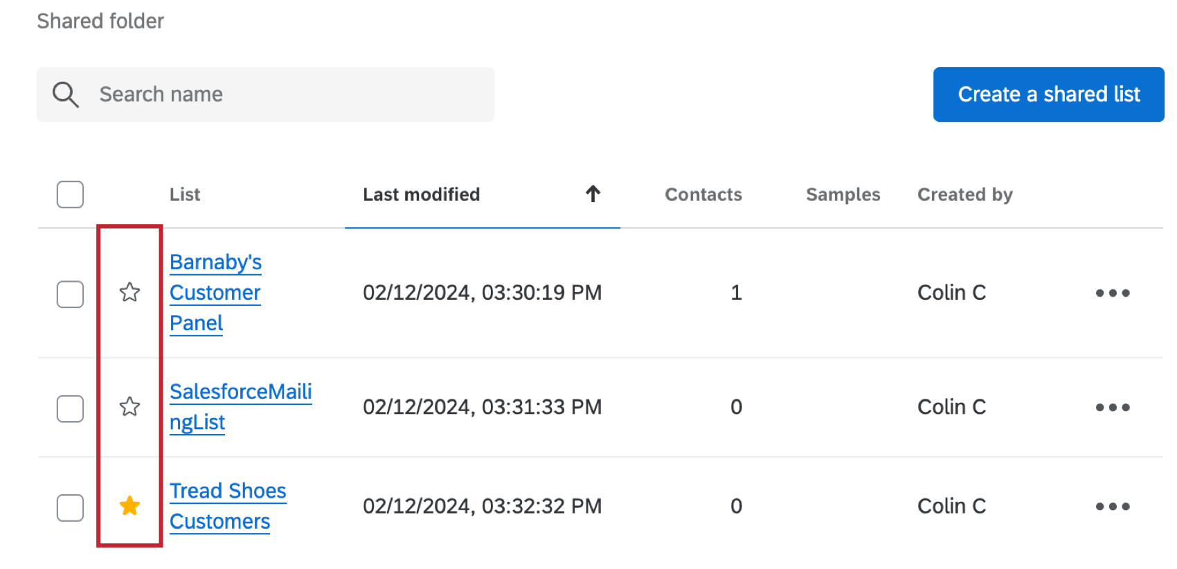 icone per aggiungere una lista come preferita