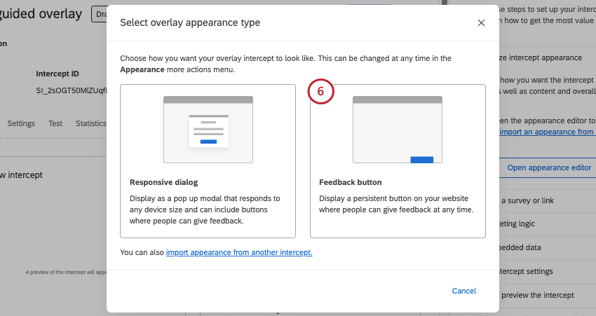 new window where you choose between responsive dialog and feedback button