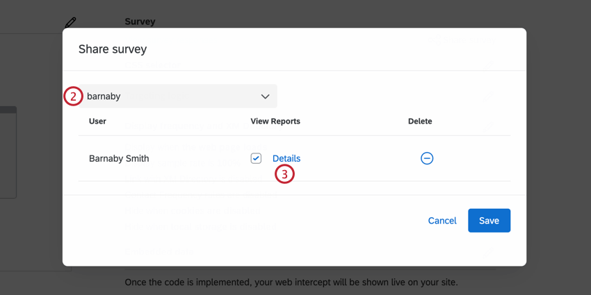 searching for a user to collaborate with and then clicking Details to set their permissions