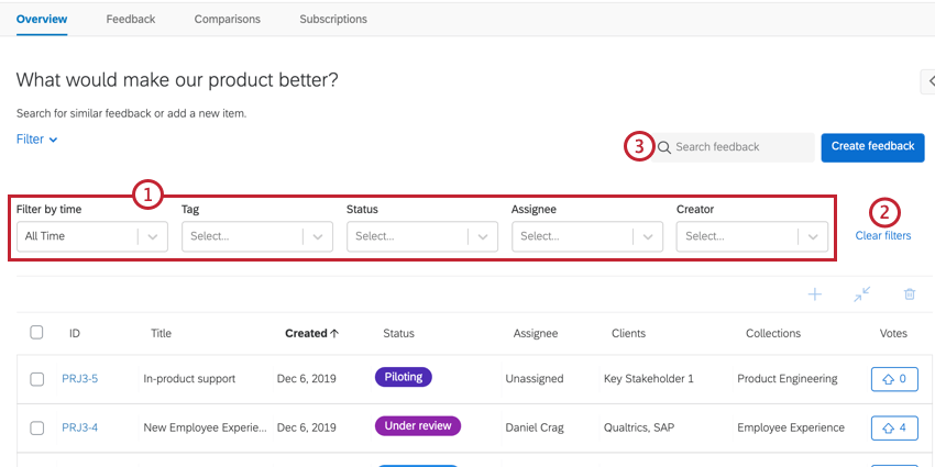 en utilisant la recherche et le filtre sur la page daperçu
