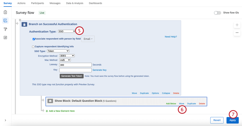 cambiando il tipo di autenticatore in sso, spostando il blocco sotto lautenticatore e facendo clic su applica
