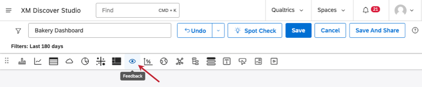 Eye icon in the widget toolbar represents the feedback widget