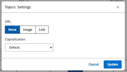 window of topic settings showing the options described