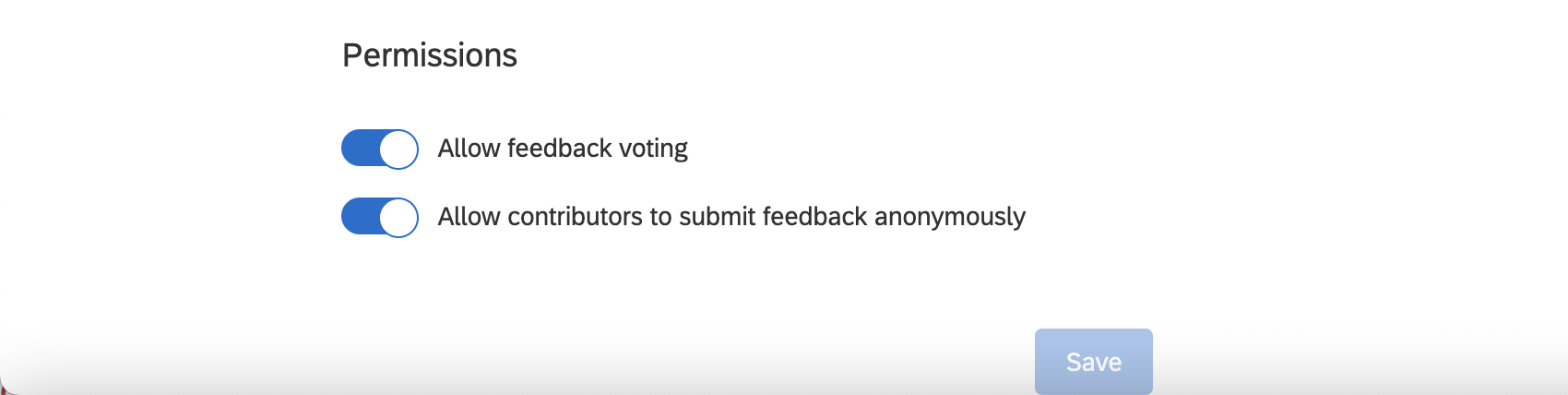 Picture of permissions section at the bottom, with save button