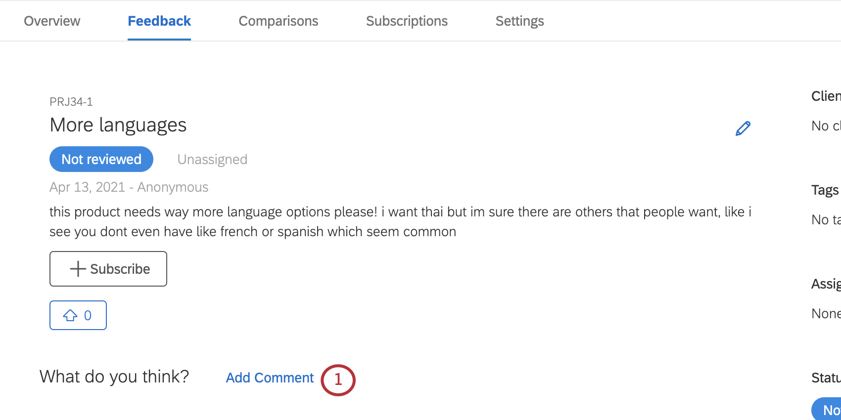 Add comment button at bottom of a feedback request