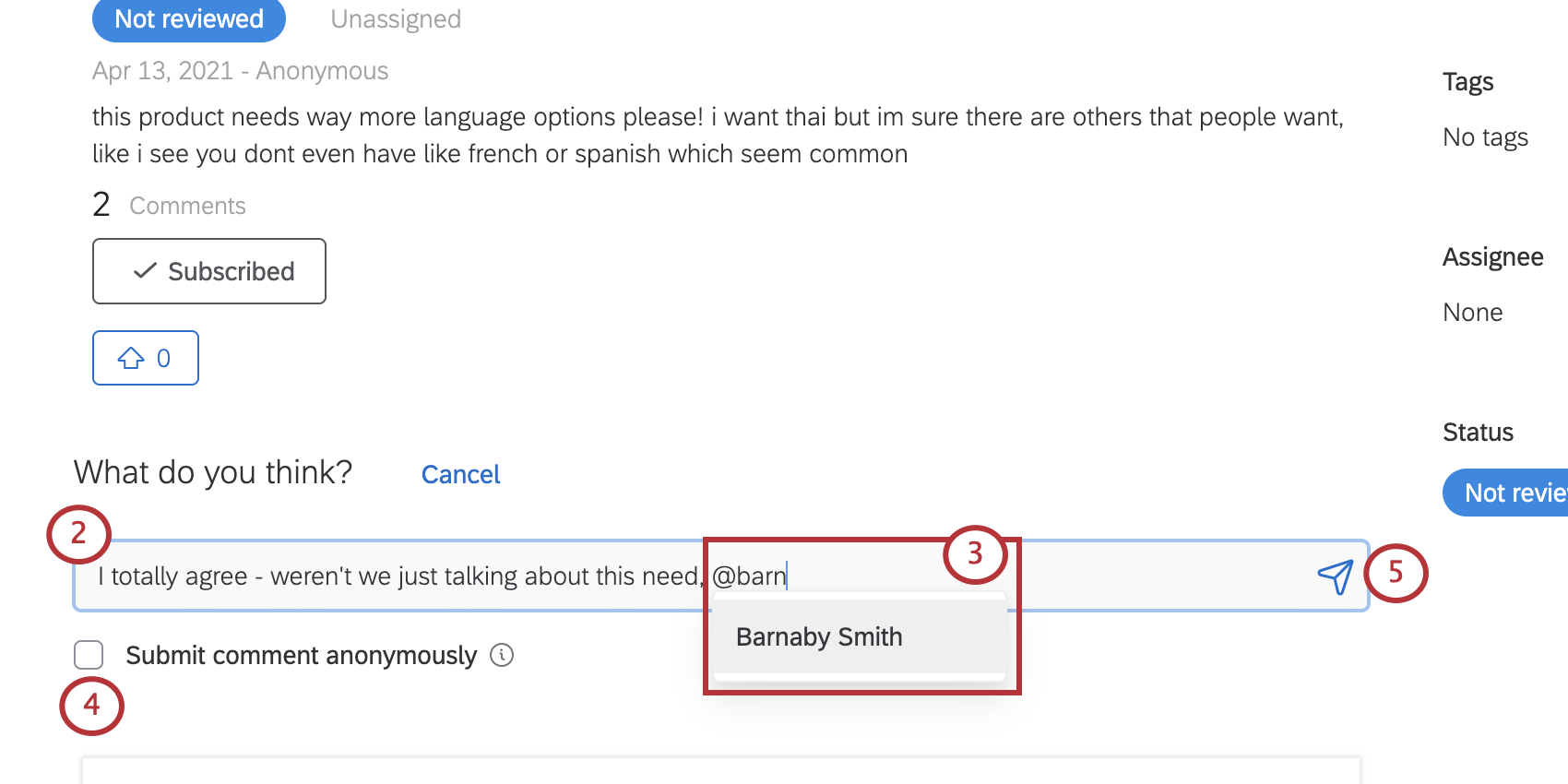 Comentários sobre o feedback da linha de frente