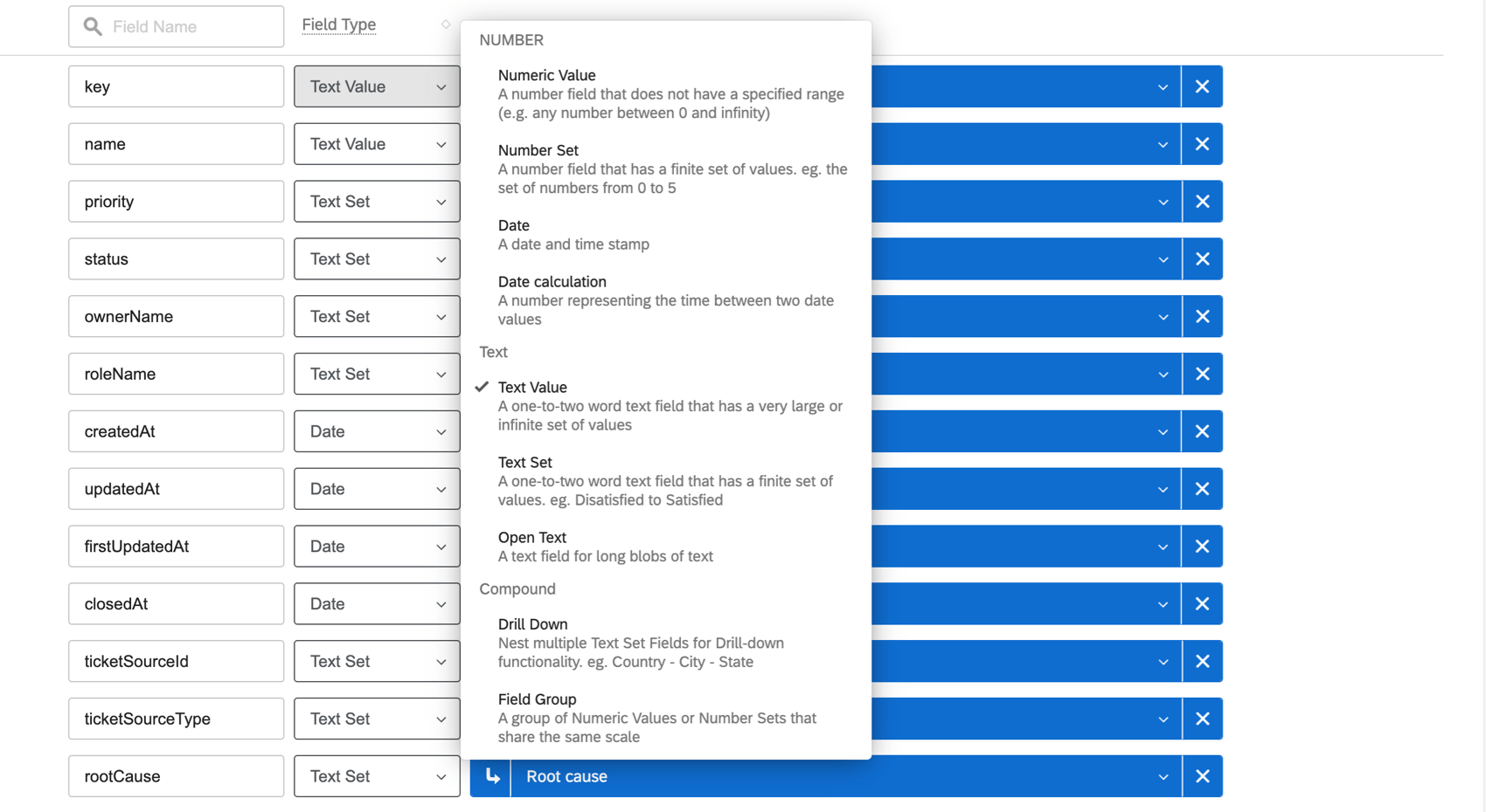 Field types dropdown in ticket data mapper