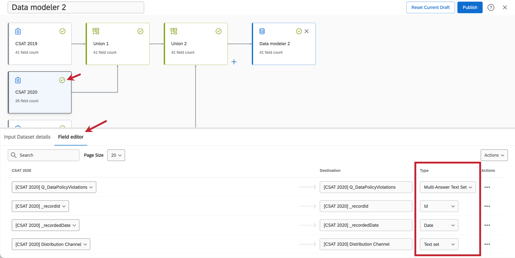 field type in the data modeler