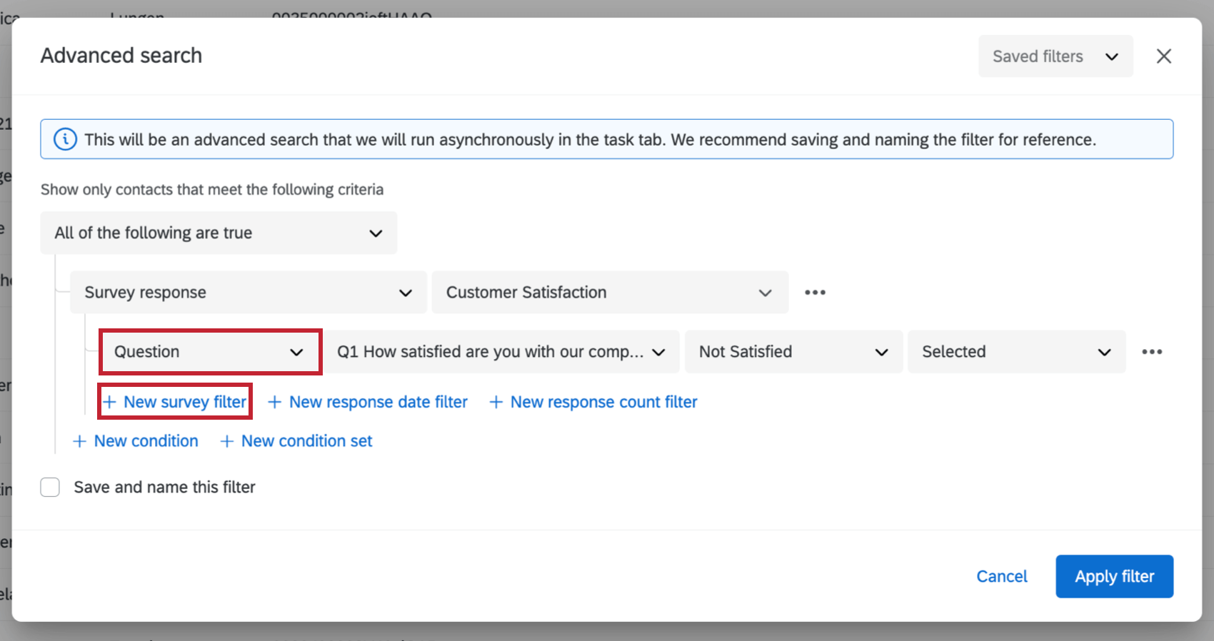 adding a new survey filter